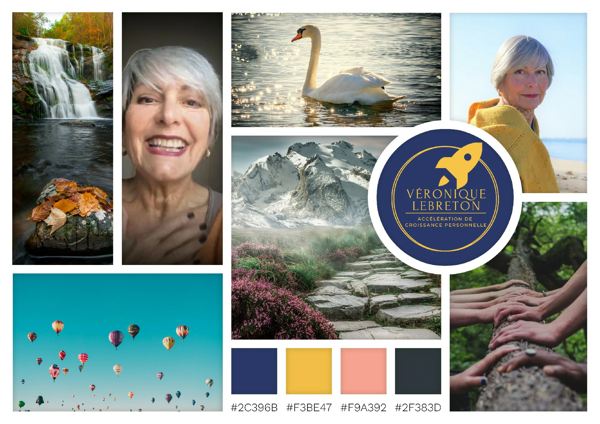 MoodBoard Véronique Lebreton Planche d'inspiration Véronique Lebreton avec des paysages naturels, des montagnes et des montgolfières
